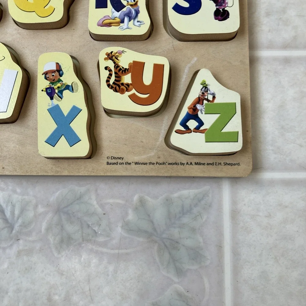 Vintage 2013 Disney ABC Chunky Wooden Puzzle. 26 pieces and Tray Mickey Mouse